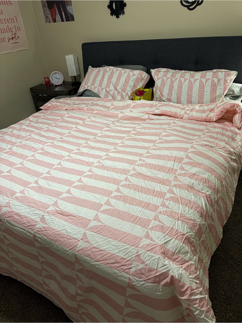 Pink and White Geometric king Comforter Set - Home Bedding